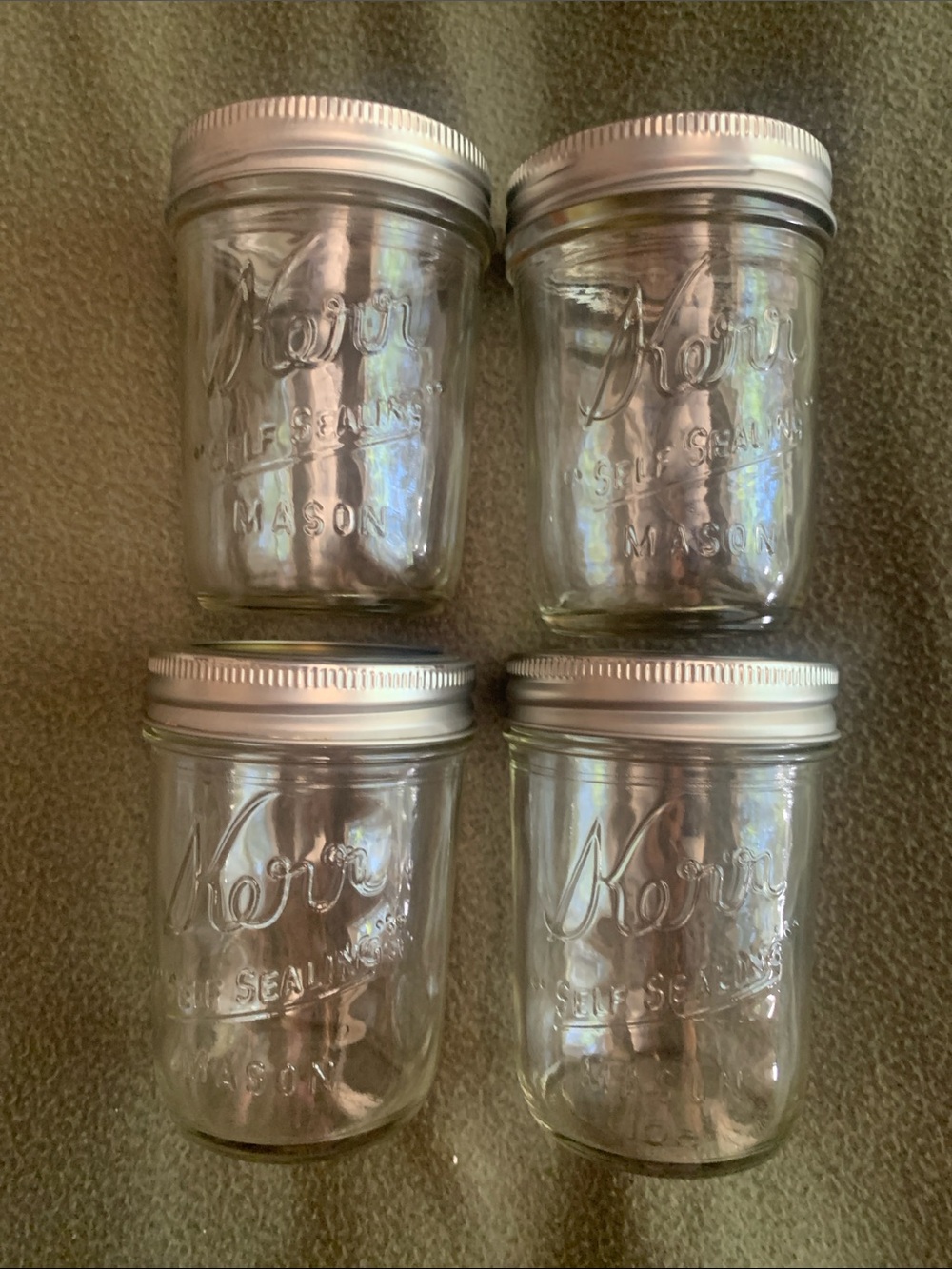Kerr Self-Sealing Wide Mouth Mason Jars. 1/2 pint. Set of 4.